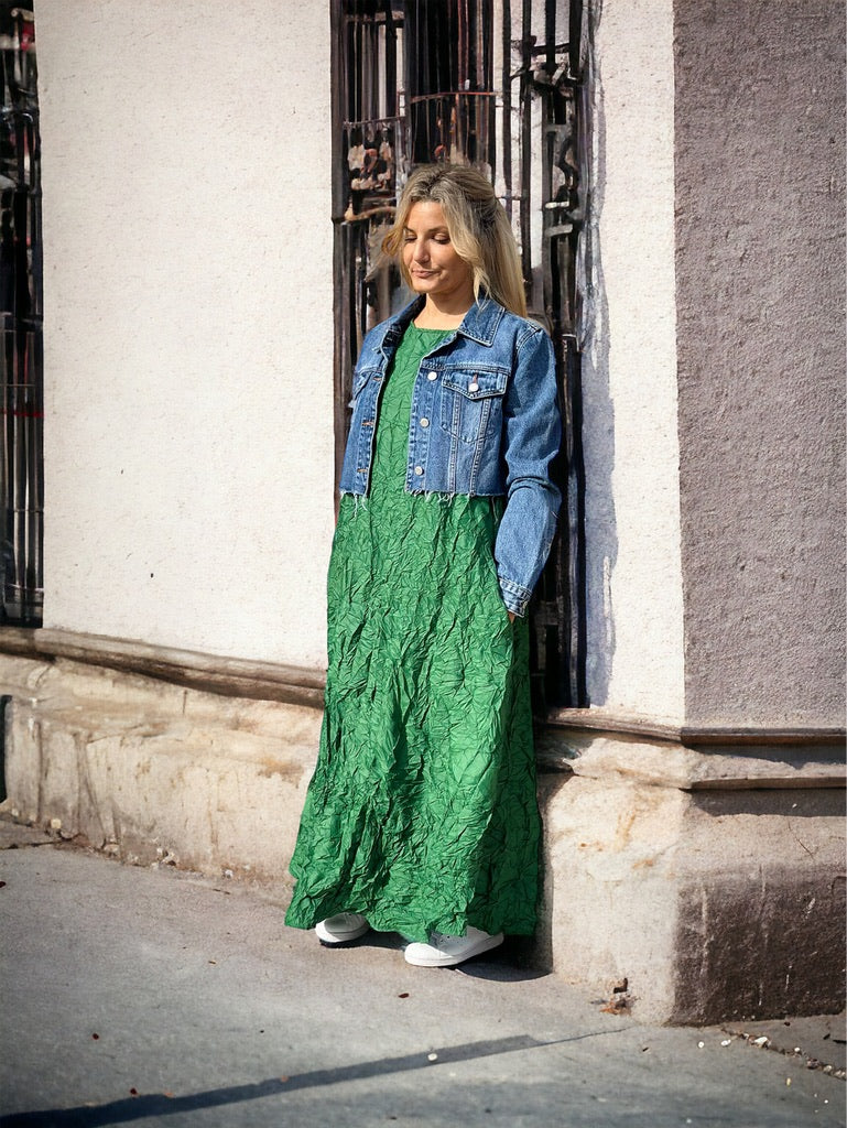 Vestido Largo Enrugado - Verde