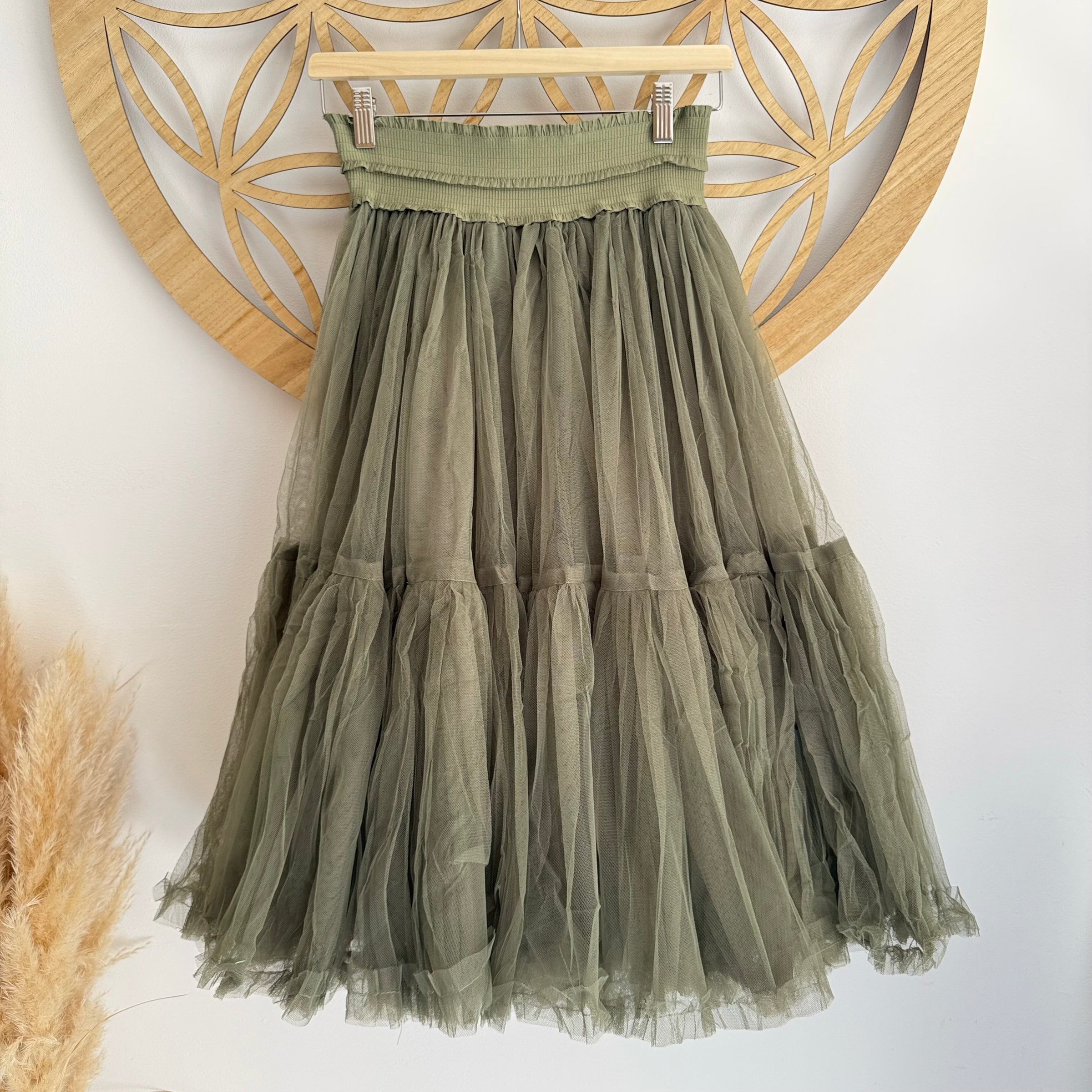 Saia Midi Tule Flora | Verde