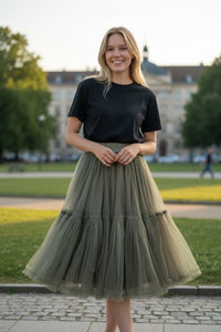 Saia Midi Tule Flora | Verde