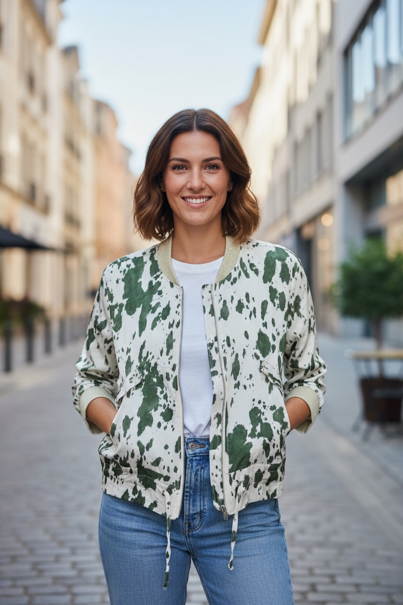 Casaco Curto Acetinado | Cow Print