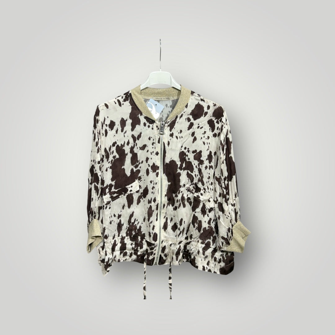 Casaco Curto Acetinado | Cow Print