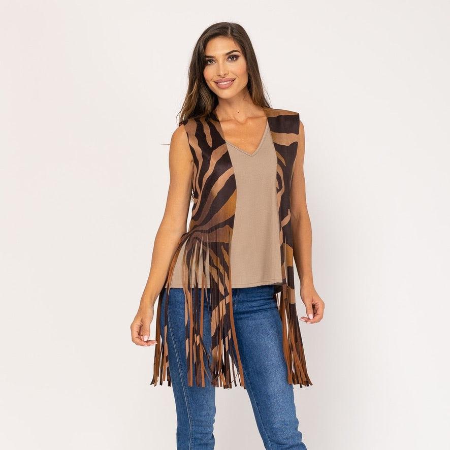Colete Com Franjas (castanho) | Bella - Grine Store | Bijuterias