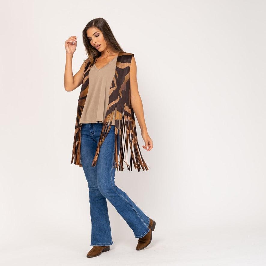 Colete Com Franjas (castanho) | Bella - Grine Store | Bijuterias