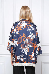 Quimono Floreal Com Franjas (azul) - Grine Store | Bijuterias
