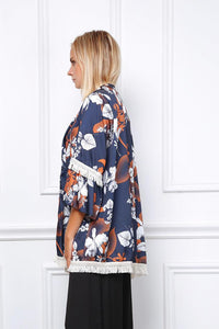 Quimono Floreal Com Franjas (azul) - Grine Store | Bijuterias