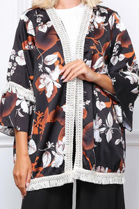 Quimono Floreal Com Franjas (preto) - Grine Store | Bijuterias