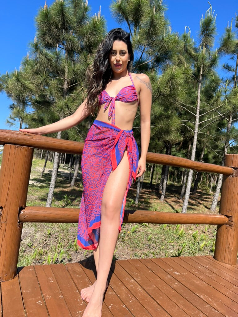 Canga Praia Brasil | Pareo Vermelho Animal Print 145x100cm