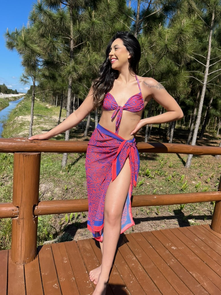 Canga Praia Brasil | Pareo Vermelho Animal Print 145x100cm