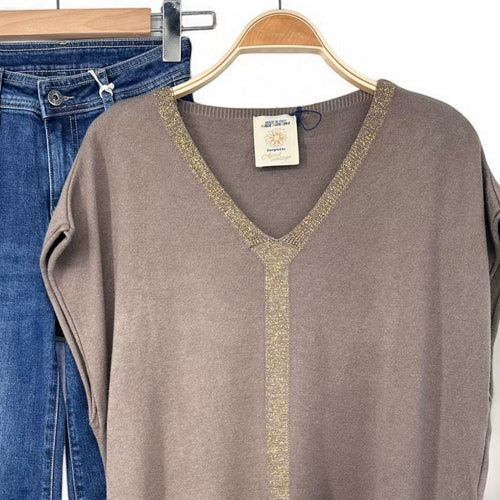 Blusa Malha Fina Lurex - Taupe