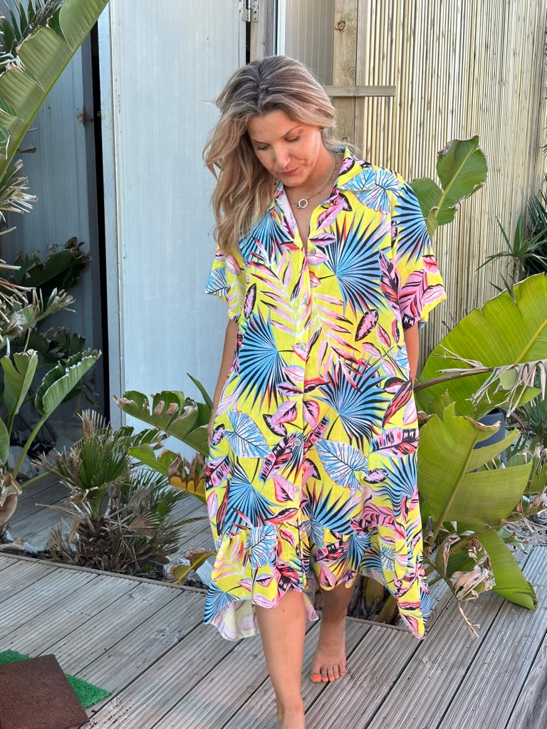 Vestido Midi Linho/Algodão | Turquesa