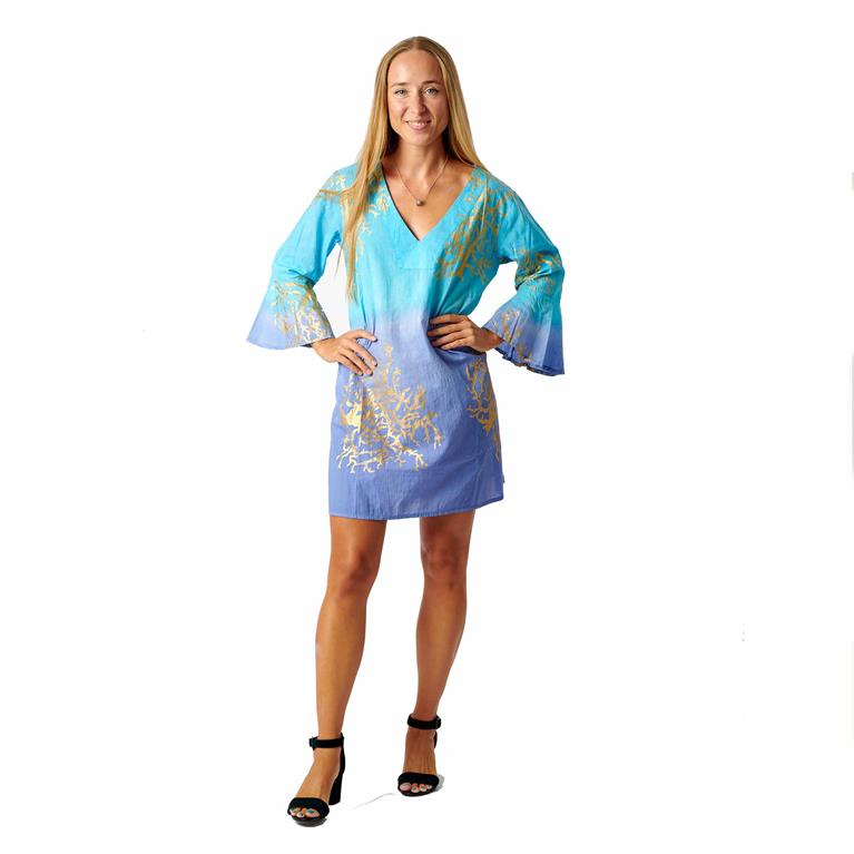Vestido Curto Corais Dourados | Branco