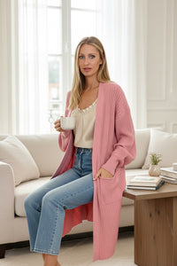 Casaco Comprido de Malha Canelado Bolsos|  Grace