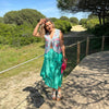 Falda midi verde con apliques florales