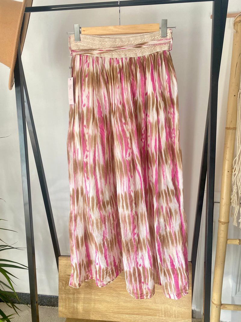 Saia Estampada Rosa e Beige