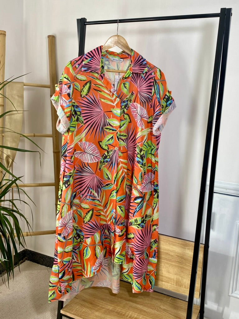 Vestido Midi Linho/Algodão | Laranja