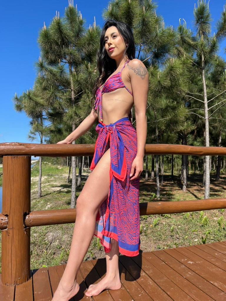 Canga Praia Brasil | Pareo Vermelho Animal Print 145x100cm