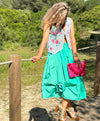 Falda midi verde con apliques florales
