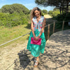 Falda midi verde con apliques florales