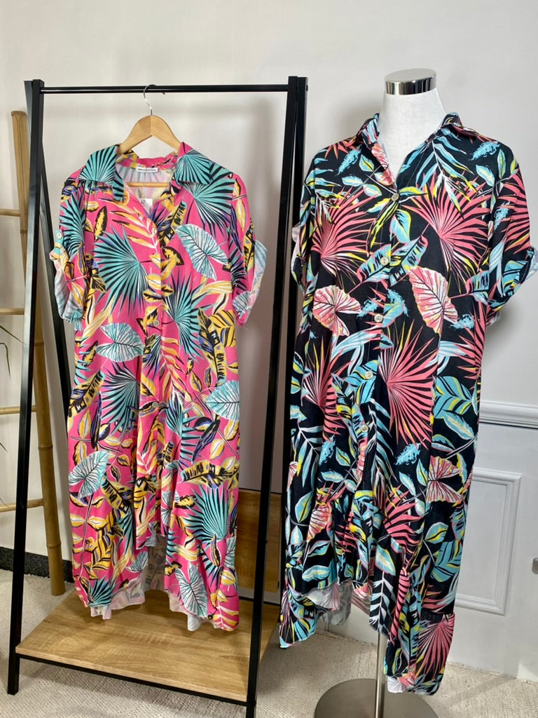 Vestido Midi Linho/Algodão | Fuchsia