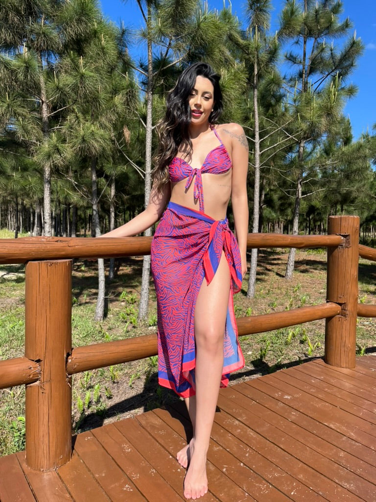 Canga Praia Brasil | Pareo Vermelho Animal Print 145x100cm