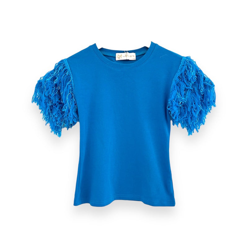 Blusa Algodão com Brilho Mangas - Azul