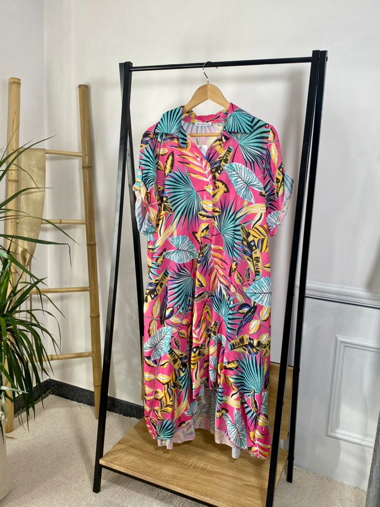 Vestido Midi Linho/Algodão | Fuchsia