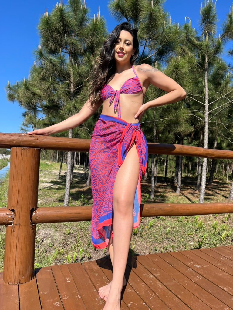 Canga Praia Brasil | Pareo Vermelho Animal Print 145x100cm