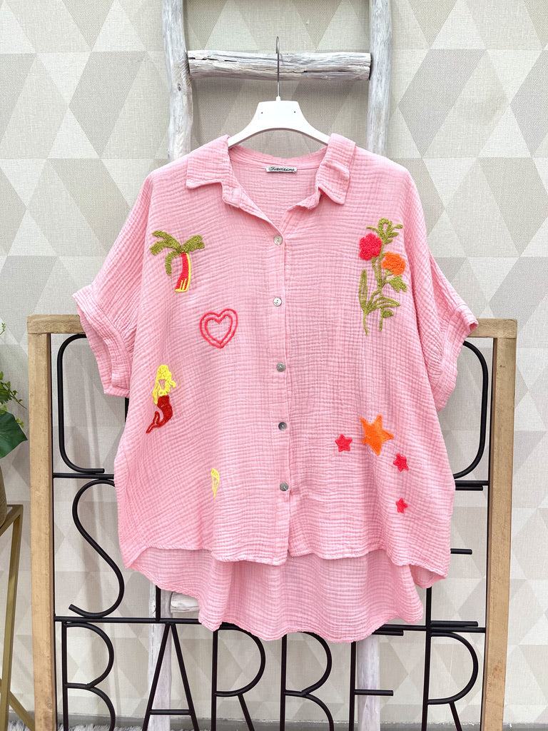 Camisa Algodão Rosa |  Estrelas