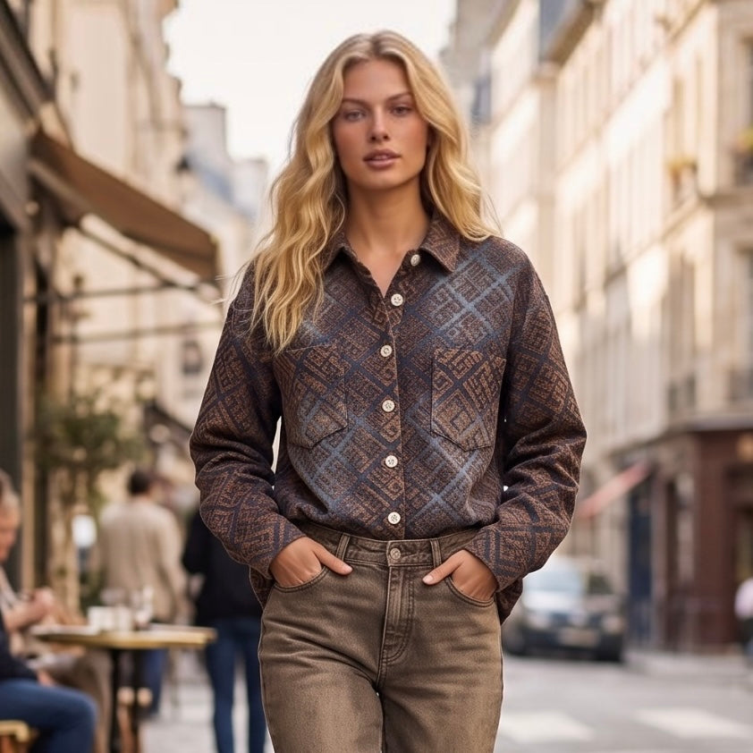 Camisa de Ganga Sobrecamisa em Veludo Jacquard