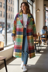 Casaco Comprido Colorido Risca Preta