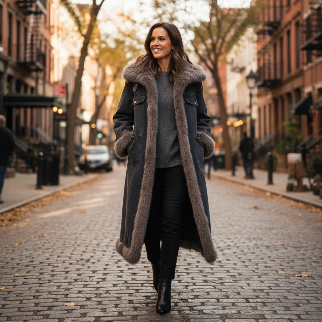 Casaco Comprido de Pêlo  | Jeans