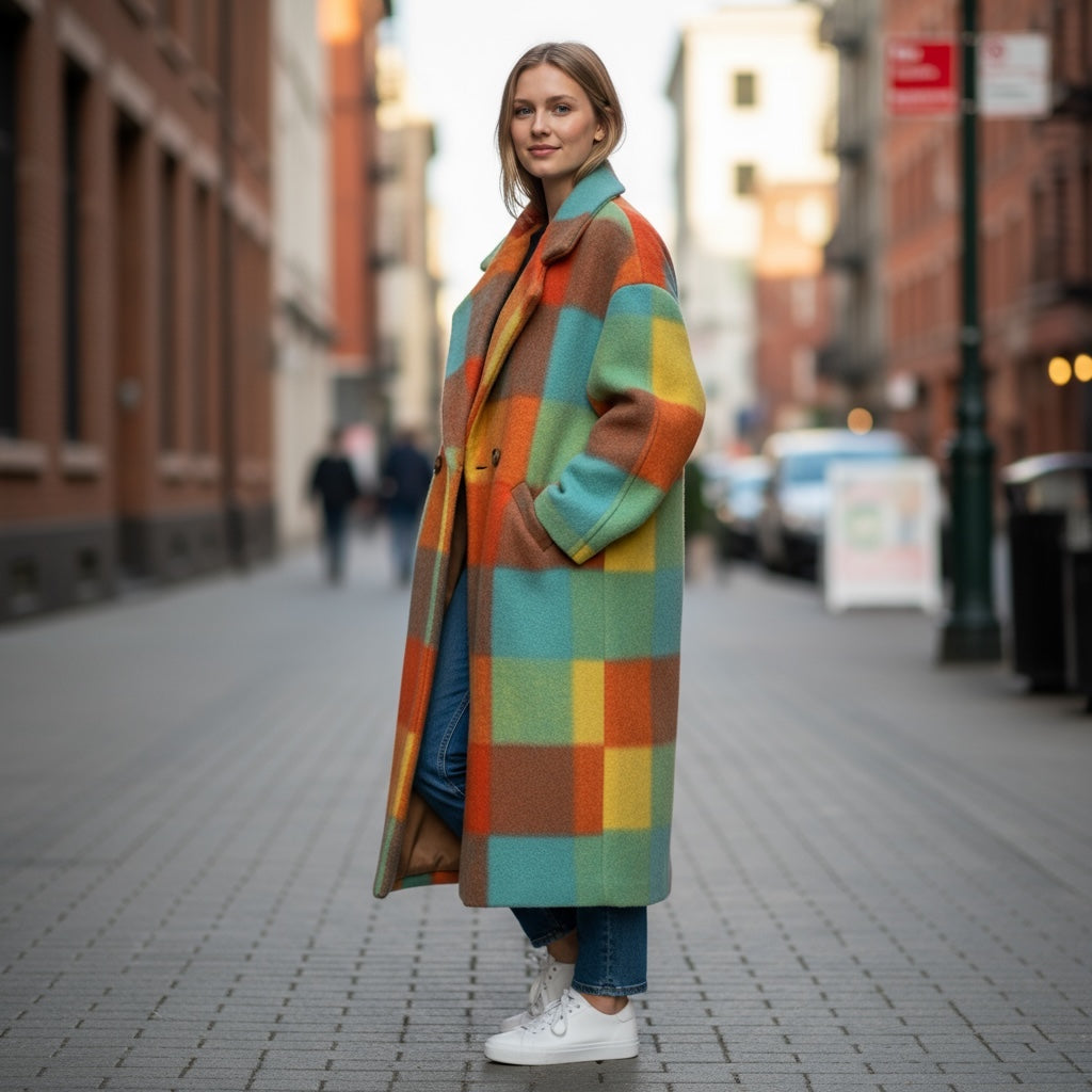 Casaco Lã Comprido colorido (Laranja) - Oversize