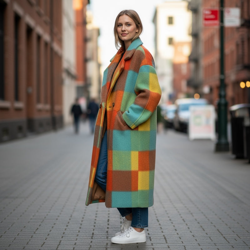 Casaco Lã Comprido colorido (Laranja) - Oversize