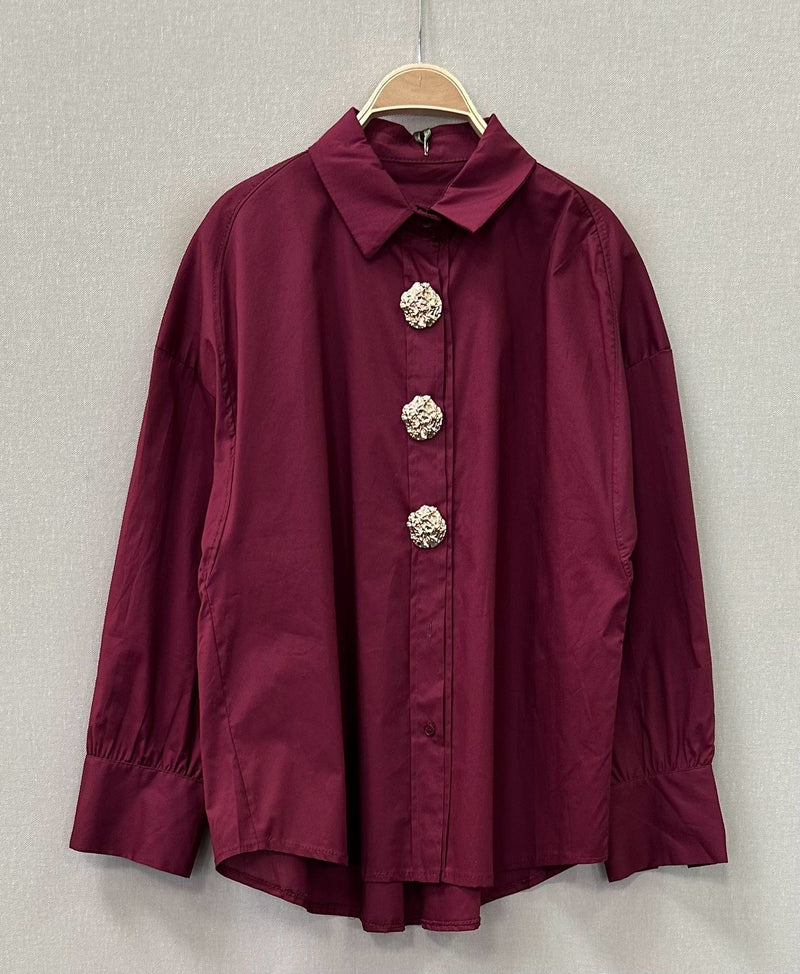 Camisa Algodão com Botões Dourados