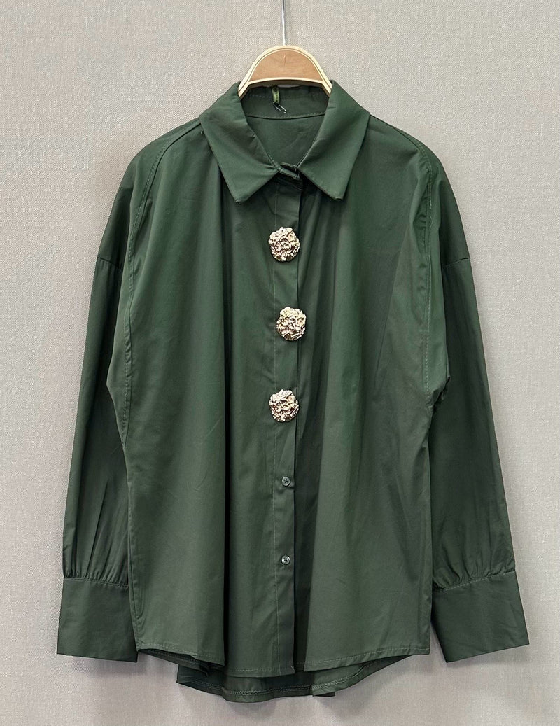 Camisa Algodão com Botões Dourados