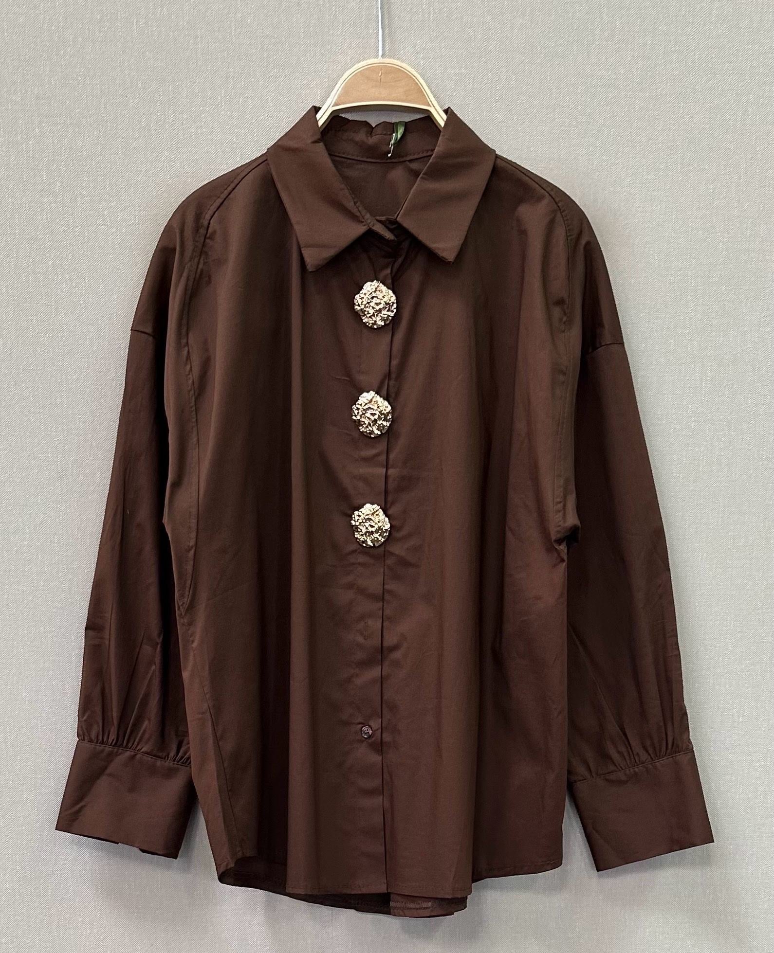 Camisa Algodão com Botões Dourados