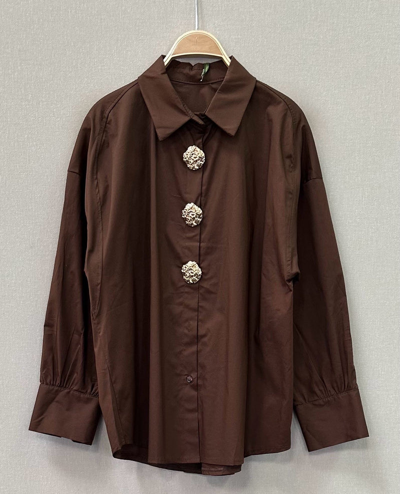 Camisa Algodão com Botões Dourados