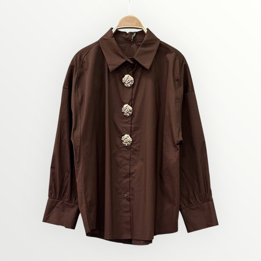 Camisa Algodão com Botões Dourados