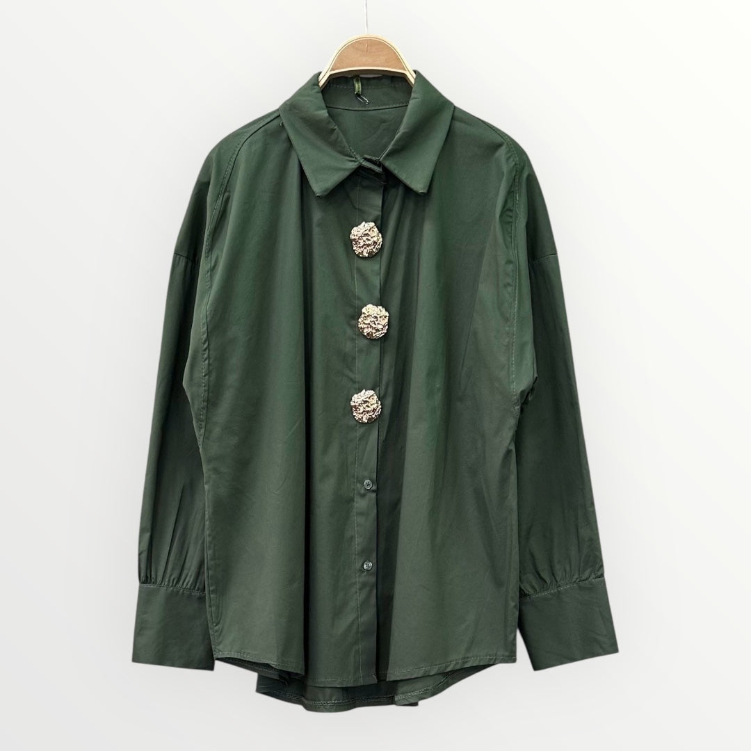 Camisa Algodão com Botões Dourados
