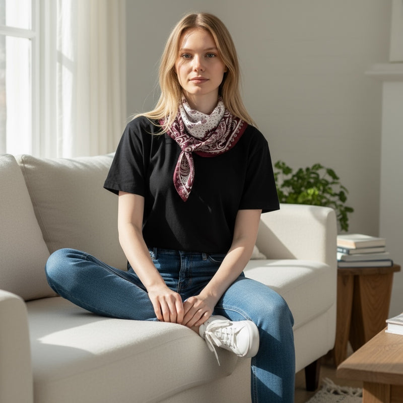 Lenço Quadrado Acetinado | Bordeaux