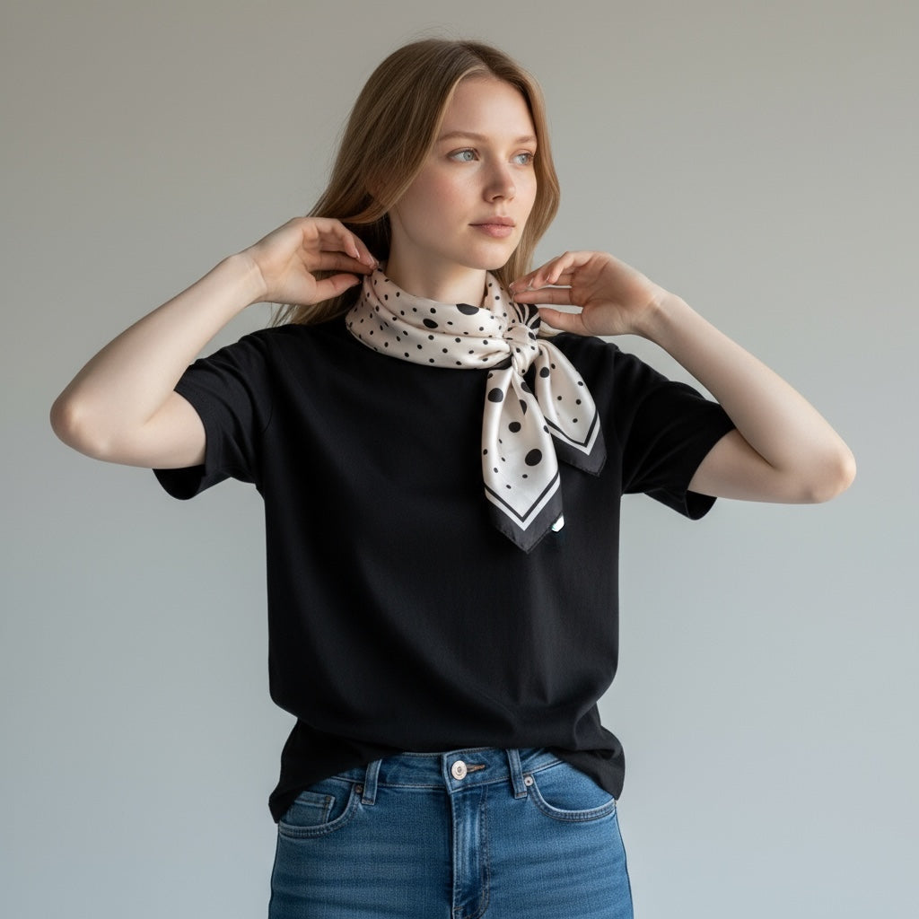 Lenço Quadrado Acetinado | Bolas Branco e Preto