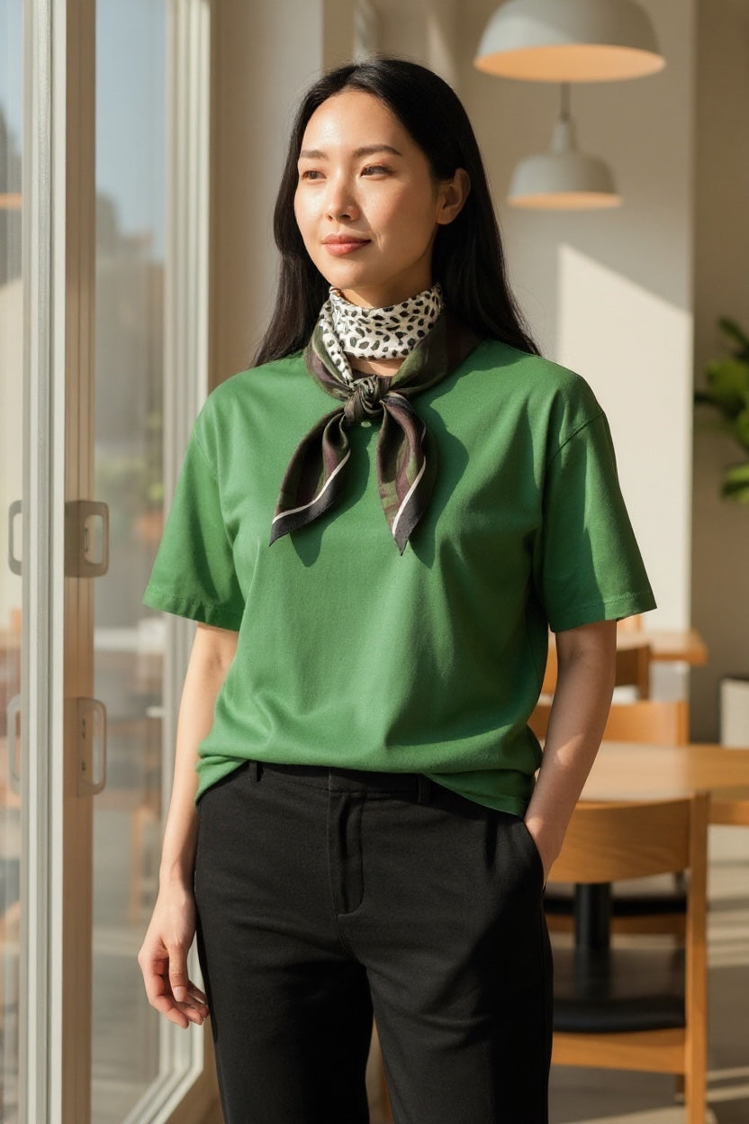 Lenço Quadrado Acetinado | Verde Animal Print