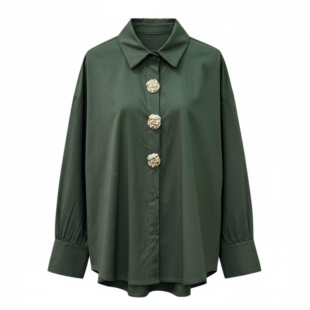 Camisa Algodão com Botões Dourados