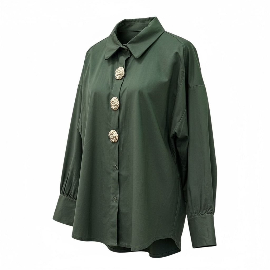 Camisa Algodão com Botões Dourados