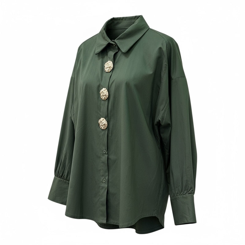 Camisa Algodão com Botões Dourados