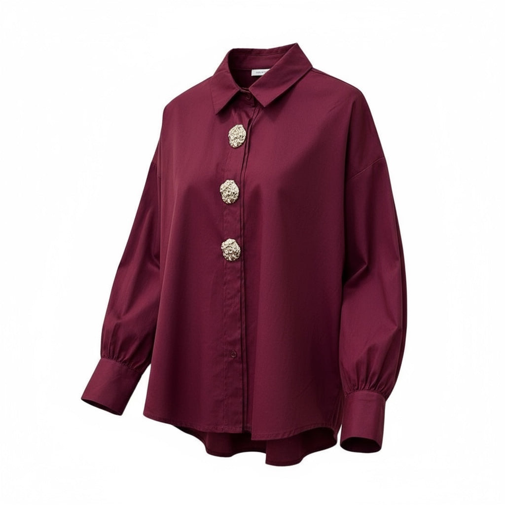 Camisa Algodão com Botões Dourados