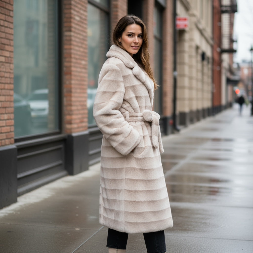 Casaco comprido de Pêlo Bege | Ingrid