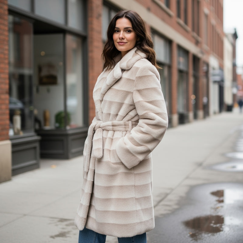 Casaco comprido de Pêlo Bege | Ingrid