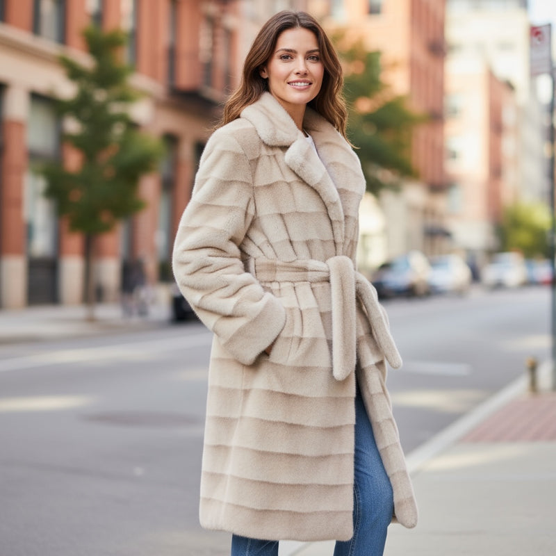 Casaco comprido de Pêlo Bege | Ingrid