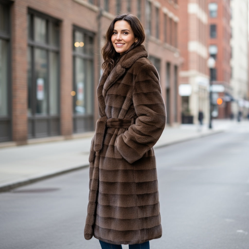 Casaco comprido de Pêlo Castanho | Ingrid